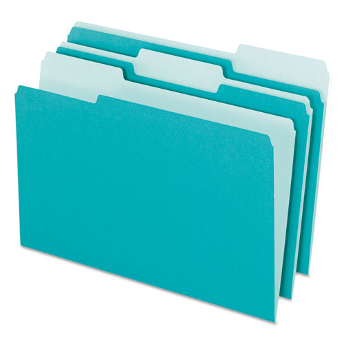 Interior File Folders, 1/3-Cut Tabs: Assorted, Letter Size, Aqua, 100/Box-(PFX421013AQU)