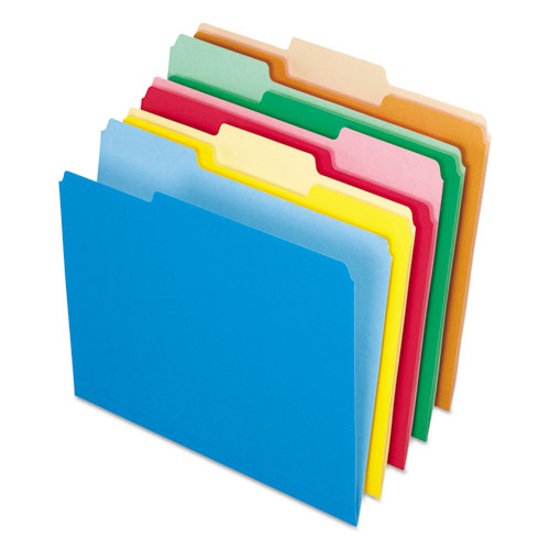 Interior File Folders, 1/3-Cut Tabs: Assorted, Letter Size, Assorted Colors: Blue/Green/Orange/Red/Yellow, 100/Box-(PFX421013ASST)