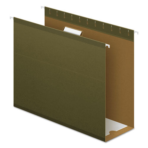 Extra Capacity Reinforced Hanging File Folders with Box Bottom, 4" Capacity, Letter Size, 1/5-Cut Tabs, Green, 25/Box-(PFX4152X4)