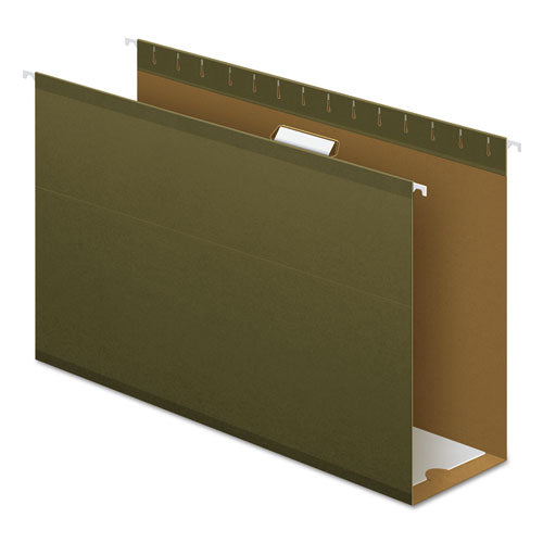 Extra Capacity Reinforced Hanging File Folders with Box Bottom, 4" Capacity, Legal Size, 1/5-Cut Tabs, Green, 25/Box-(PFX4153X4)