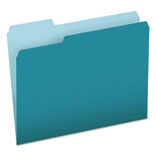 Colored File Folders, 1/3-Cut Tabs: Assorted, Letter Size, Teal/Light Teal, 100/Box-(PFX15213TEA)