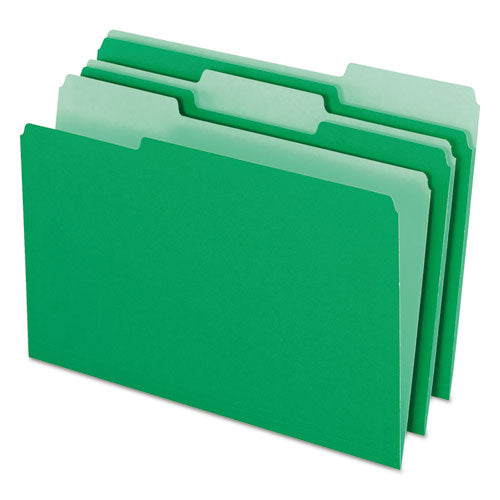 Colored File Folders, 1/3-Cut Tabs: Assorted, Legal Size, Green/Light Green, 100/Box-(PFX15313BGR)