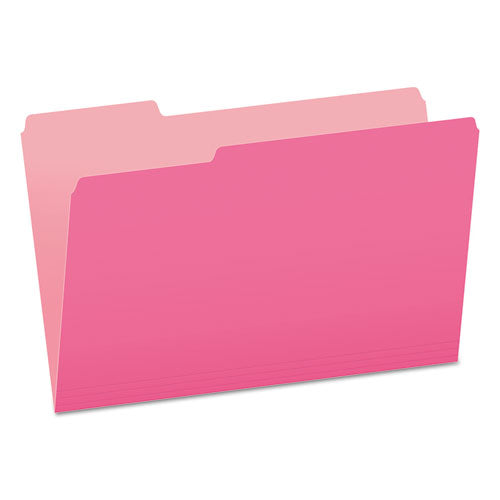 Colored File Folders, 1/3-Cut Tabs: Assorted, Legal Size, Pink/Light Pink, 100/Box-(PFX15313PIN)