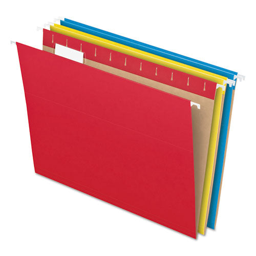 Colored Hanging Folders, Letter Size, 1/5-Cut Tabs, Three-Color Assortment, 25/Box-(PFX81612)