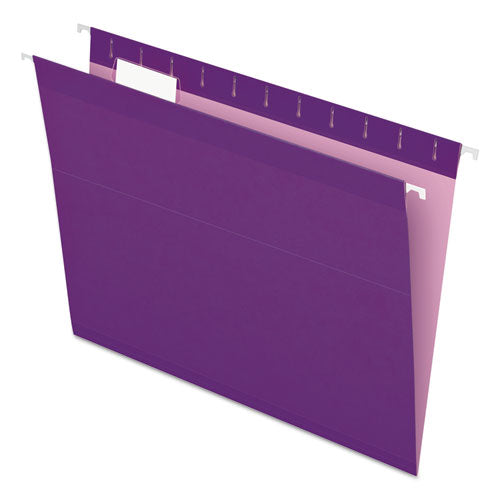 Colored Reinforced Hanging Folders, Letter Size, 1/5-Cut Tabs, Violet, 25/Box-(PFX415215VIO)