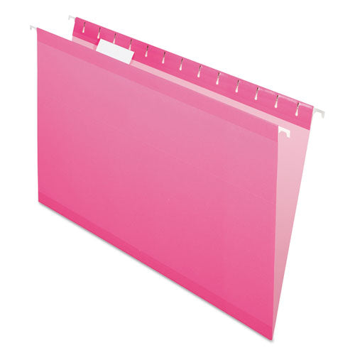 Colored Reinforced Hanging Folders, Legal Size, 1/5-Cut Tabs, Pink, 25/Box-(PFX415315PIN)