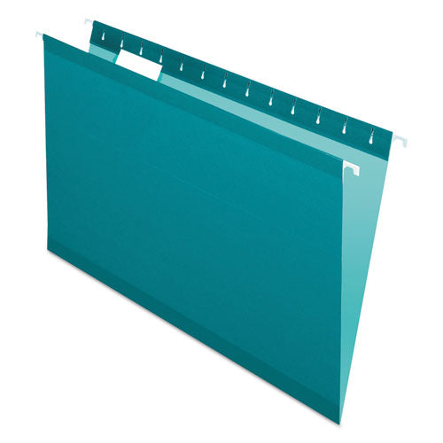 Colored Reinforced Hanging Folders, Legal Size, 1/5-Cut Tabs, Teal, 25/Box-(PFX415315TEA)