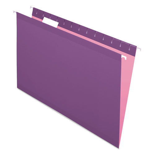 Colored Reinforced Hanging Folders, Legal Size, 1/5-Cut Tabs, Violet, 25/Box-(PFX415315VIO)