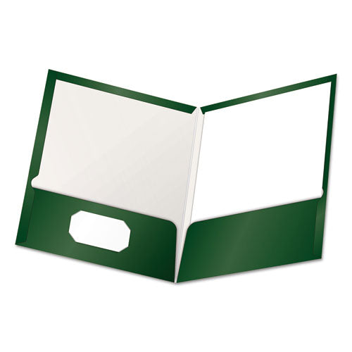 High Gloss Laminated Paperboard Folder, 100-Sheet Capacity, 11 x 8.5, Green, 25/Box-(OXF51717)