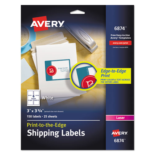 Vibrant Laser Color-Print Labels w/ Sure Feed, 3 x 3.75, White, 150/PK-(AVE6874)