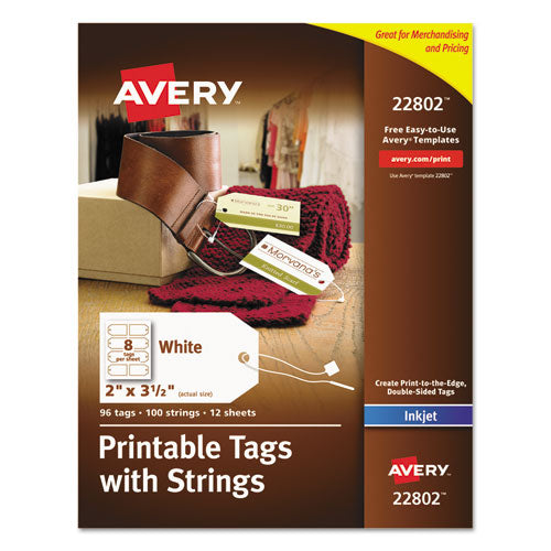 Printable Rectangular Tags with Strings, 2 x 3.5, Matte White, 96/Pack-(AVE22802)