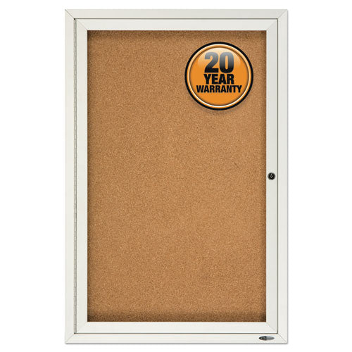 Enclosed Indoor Cork Bulletin Board with One Hinged Door, 24 x 36, Natural Surface, Silver Aluminum Frame-(QRT2363)