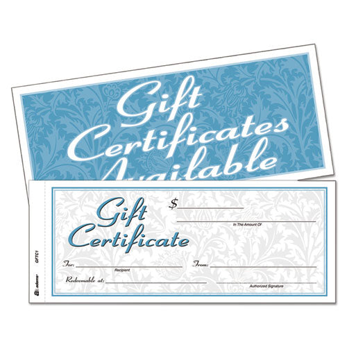 Gift Certificates with Envelopes, 8 x 3.4, White/Canary, 25/Book-(ABFGFTC1)