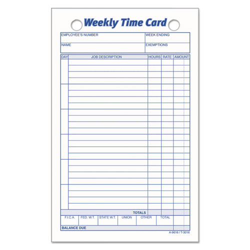 Weekly Employee Time Cards, One Side, 4.25 x 6.75, 100/Pack-(TOP3016)