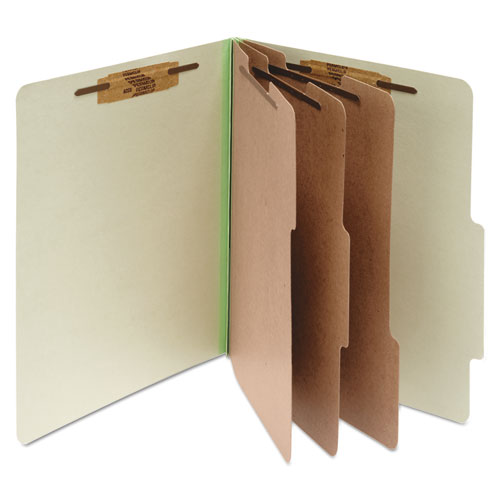 Pressboard Classification Folders, 4" Expansion, 3 Dividers, 8 Fasteners, Letter Size, Leaf Green Exterior, 10/Box-(ACC15048)