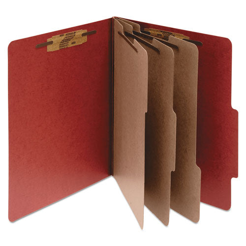 Pressboard Classification Folders, 4" Expansion, 3 Dividers, 8 Fasteners, Letter Size, Earth Red Exterior, 10/Box-(ACC15038)