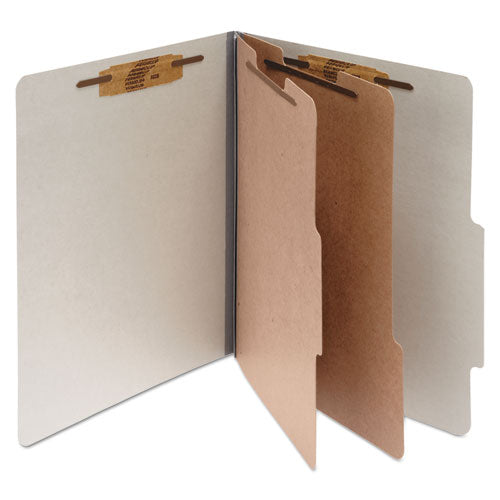 Pressboard Classification Folders, 3" Expansion, 2 Dividers, 6 Fasteners, Letter Size, Mist Gray Exterior, 10/Box-(ACC15056)