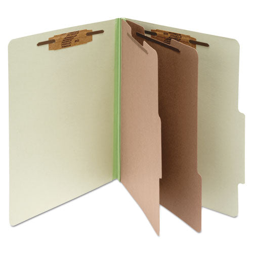 Pressboard Classification Folders, 3" Expansion, 2 Dividers, 6 Fasteners, Letter Size, Leaf Green Exterior, 10/Box-(ACC15046)