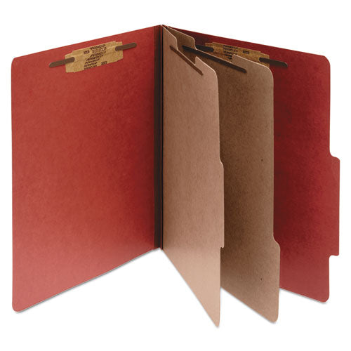 Pressboard Classification Folders, 3" Expansion, 2 Dividers, 6 Fasteners, Letter Size, Earth Red Exterior, 10/Box-(ACC15036)