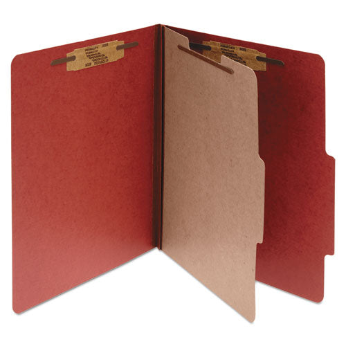 Pressboard Classification Folders, 2" Expansion, 1 Divider, 4 Fasteners, Letter Size, Earth Red Exterior, 10/Box-(ACC15034)