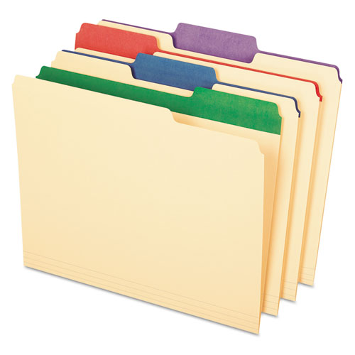 Color Tab File Folders, 1/3-Cut Tabs: Assorted, Letter Size, 0.75" Expansion, Manila, 50/Box-(PFX84101)