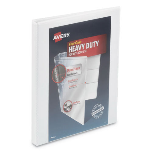 Heavy-Duty View Binder with DuraHinge and One Touch Slant Rings, 3 Rings, 0.5" Capacity, 11 x 8.5, White-(AVE79767)