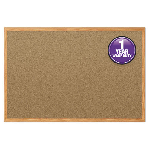 Economy Cork Board with Oak Frame, 48 x 36, Natural Surface, Oak Fiberboard Frame-(MEA85367)