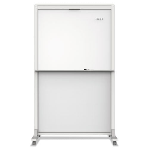 Motion Dual-Track Mobile Magnetic Dry-Erase Easel, 40.5 x 34, White Surface, White Aluminum Frame-(QRTECM4068DT)