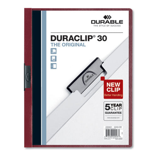 DuraClip Report Cover, Clip Fastener, 8.5 x 11, Clear/Maroon, 25/Box-(DBL220331)