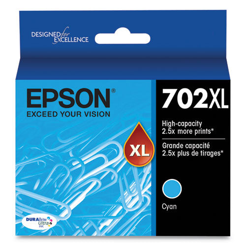 T702XL220-S (702XL) DURABrite Ultra High-Yield Ink, 950 Page-Yield, Cyan-(EPST702XL220S)