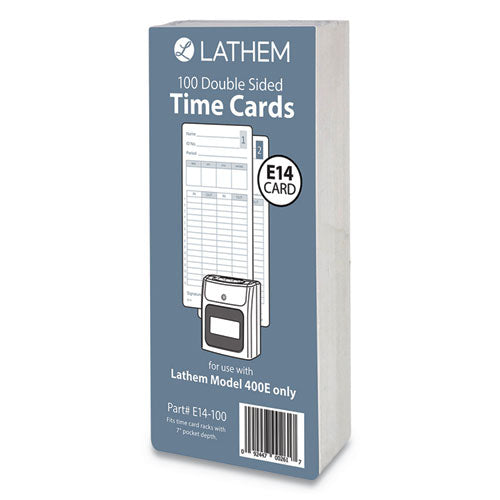 Time Clock Cards for Lathem Time 400E, Two Sides, 3 x 7, 100/Pack-(LTHE14100)