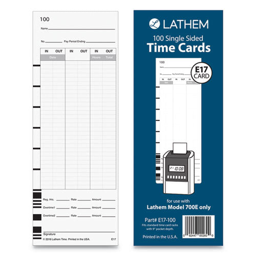 Time Clock Cards for Lathem Time 700E, One Side, 3.5 x 9, 100/Pack-(LTHE17100)