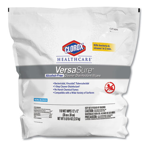 VersaSure Cleaner Disinfectant Wipes, 1-Ply, 12 x 12, Fragranced, White, 110/Pouch-(CLO31761EA)