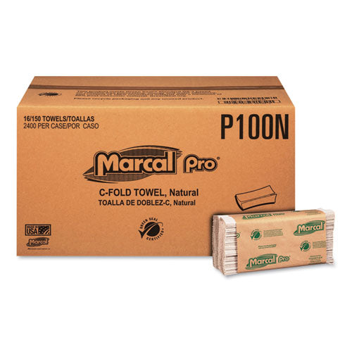 Folded Paper Towels, 1-Ply, 12.88  x 10.13, Natural, 150/Pack, 16 Packs/Carton-(MRCP100N)