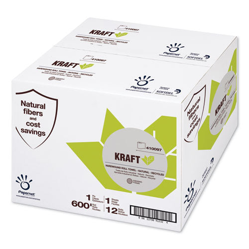 Heavenly Soft Hardwound Paper Towel, Kraft, 1-Ply, 7.8" x 600 ft, Brown, 12 Rolls/Carton-(SOD410097)