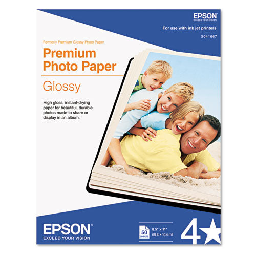 Premium Photo Paper, 10.4 mil, 8.5 x 11, High-Gloss White, 50/Pack-(EPSS041667)