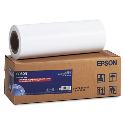 Premium Glossy Photo Paper Roll, 3" Core, 10 mil, 16" x 100 ft, Glossy White-(EPSS041742)