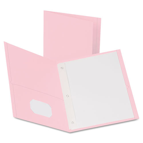 Twin-Pocket Folders with 3 Fasteners, 0.5" Capacity, 11 x 8.5, Pink,25/Box-(OXF57768)