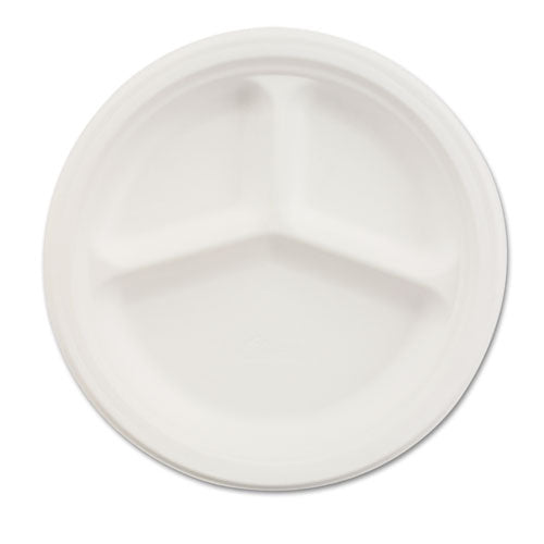 Paper Dinnerware, 3-Compartment Plate, 10.25" dia, White, 500/Carton-(HUH21204CT)