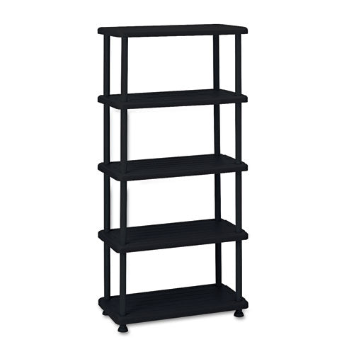 Rough n Ready Open Storage System, Five-Shelf, Blow-Molded HDPE, 36w x 18d x 74h, Black-(ICE20851)