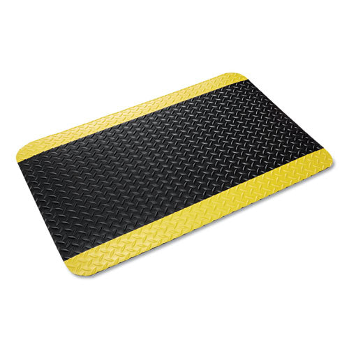 Industrial Deck Plate Anti-Fatigue Mat, Vinyl, 36 x 60, Black/Yellow Border-(CWNCD0035YB)