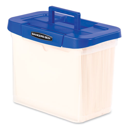 Heavy-Duty Portable File Box, Letter Files, 14.25" x 8.63" x 11.06", Clear/Blue-(FEL0086301)