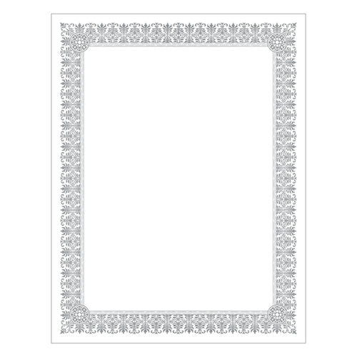 Premium Certificates, 8.5 x 11, White/Silver with Fleur Silver Foil Border,15/Pack-(SOUCTP1W)