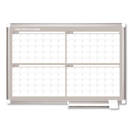 Magnetic Dry Erase Calendar Board, Four Month, 36 x 24, White Surface, Silver Aluminum Frame-(BVCGA03105830)