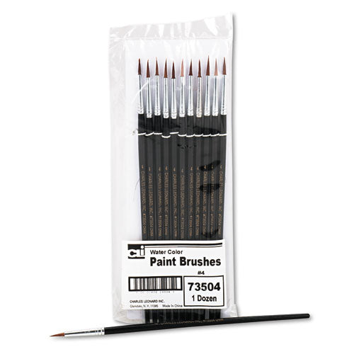 Artist Brush, Size 4, Camel Hair, Round Profile, 12/Pack-(LEO73504)