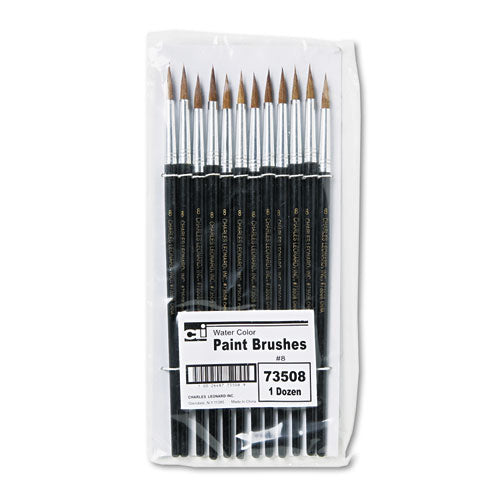 Artist Brush, Size 8, Camel Hair, Round Profile, 12/Pack-(LEO73508)