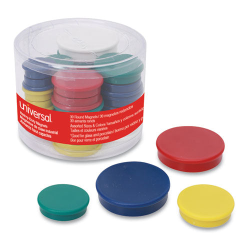 High-Intensity Assorted Magnets, Circles, Assorted Colors, 0.75", 1.25" and 1.5" Diameters, 30/Pack-(UNV31251)