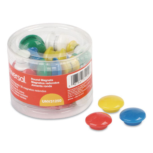 Assorted Magnets, Circles, Assorted Colors, 0.63", 1", 1.63" Diameters, 30/Pack-(UNV31250)