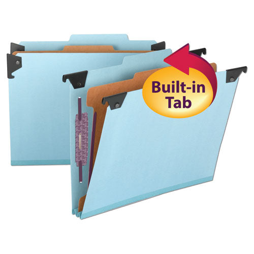 FasTab Hanging Pressboard Classification Folders, 1 Divider, Letter Size, Blue-(SMD65105)