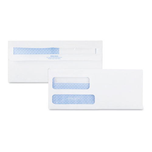 Double Window Redi-Seal Security-Tinted Envelope, #9, Commercial Flap, Redi-Seal Adhesive Closure, 3.88 x 8.88, White, 500/BX-(QUA24529)